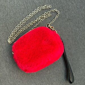 NWOT FOREVER 21 Furry Red Cute Crossbody Bag With Gold Strap